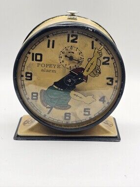 Rare 1935 New Haven Popeye Animated Alarm Clock Running Litho Graphic Metal Case